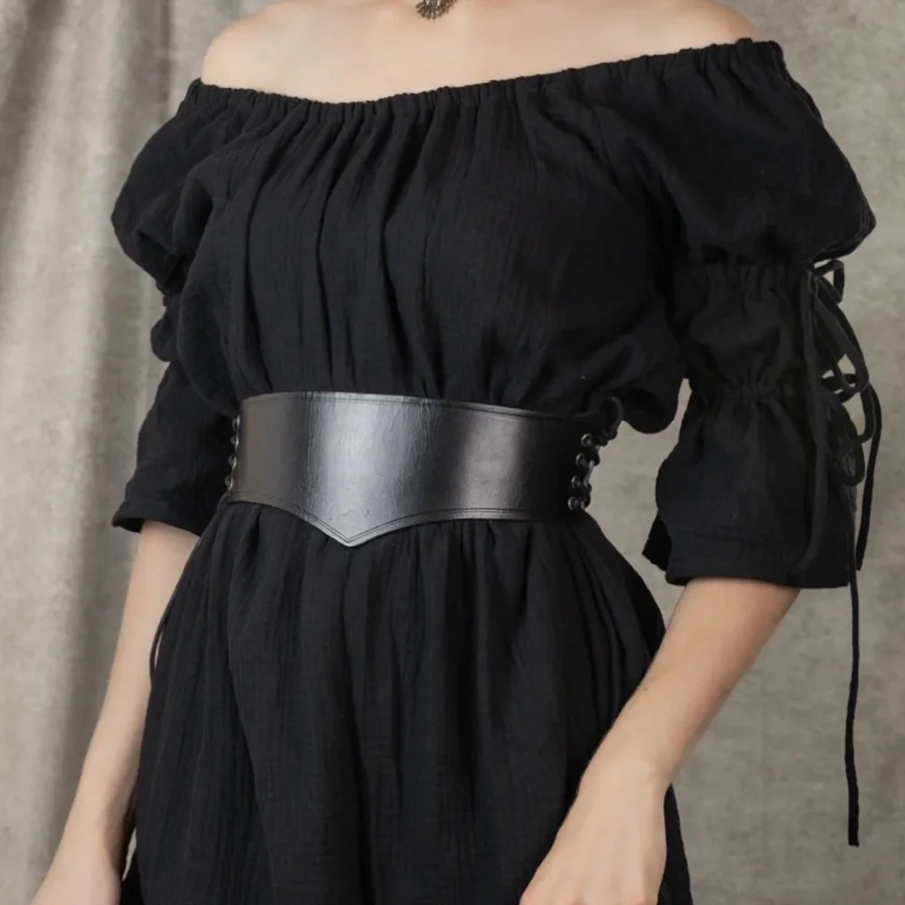 French Meadows Wide Leather Waist Belt In Black NWT